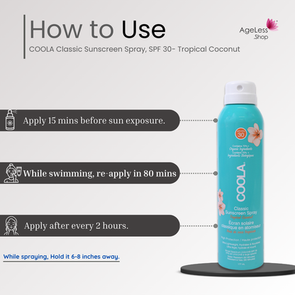 COOLA Classic Sunscreen Spray, SPF 30- Tropical Coconut