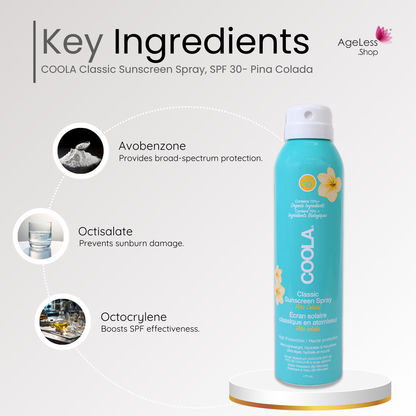 COOLA Classic Sunscreen Spray, SPF 30- Pina Colada