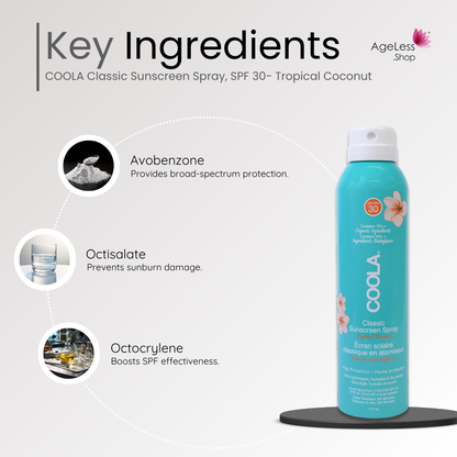 COOLA Classic Sunscreen Spray, SPF 30- Tropical Coconut