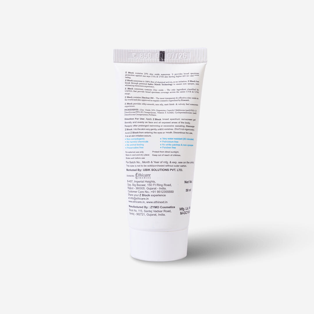 Z Block Zinc Oxide Sunscreen Gel with SPF 50+